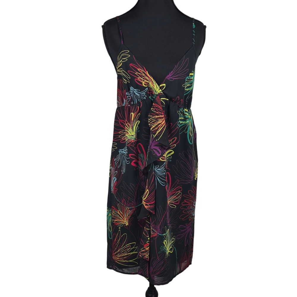 Gap Dress Womens SML Black Neon Floral Ruffle Front Empire Waist Spaghetti Strap